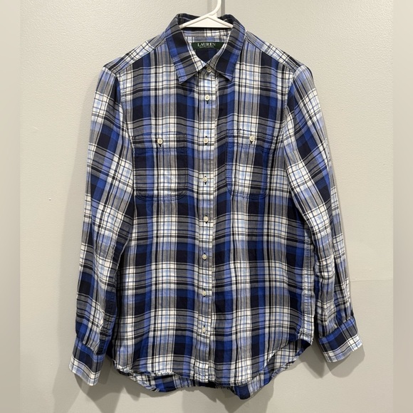 Ralph Lauren Navy and White Long sleeve plaid Checkered Shirt/size S - Picture 6 of 9